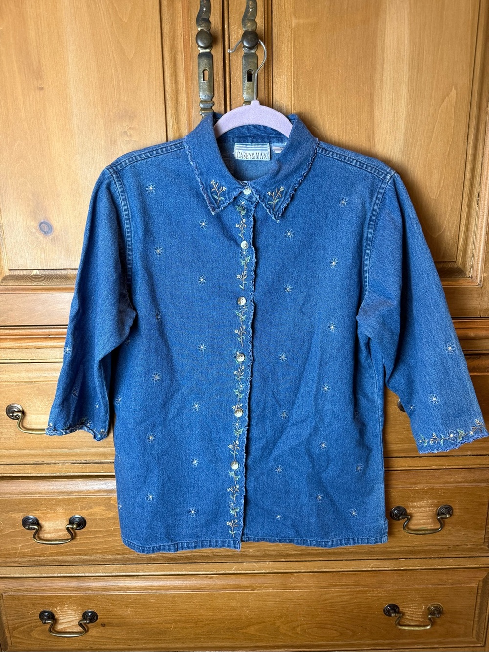 Casey & Max vintage blue denim shirt with Embroidered designs